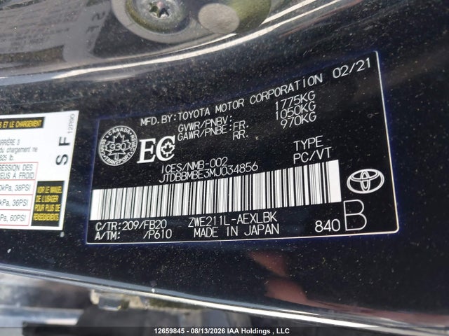 Toyota Corolla Hybrid 2021 JTDBBMBE3MJ034856 Image 9