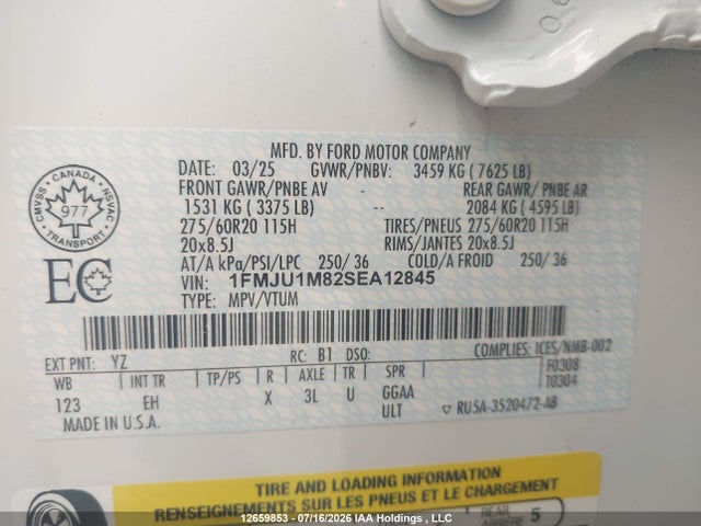 12659853 :رقم المزاد ، 1FMJU1M82SEA12845 vin ، 2025 Ford Expedition Platinum مزاد بيع