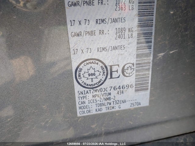 Aukcja sprzedaży 2018 Nissan Rogue Sv/sl, vin: 5N1AT2MV0JC764696, numer aukcji: 12659856