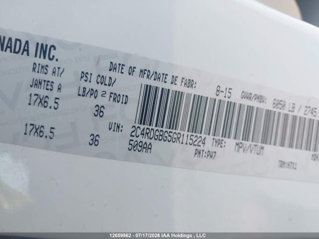 12659862 :رقم المزاد ، 2C4RDGBG5GR115224 vin ، 2016 Dodge Grand Caravan Se مزاد بيع