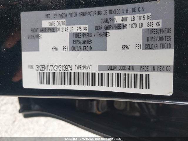 12659864 :رقم المزاد ، 3MZBM1V7XGM313974 vin ، 2016 Mazda Mazda3 Gs مزاد بيع