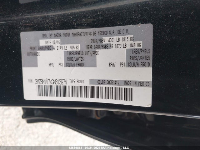 12659864 :رقم المزاد ، 3MZBM1V7XGM313974 vin ، 2016 Mazda Mazda3 Gs مزاد بيع