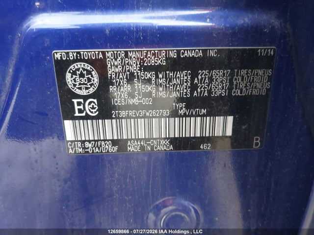Toyota RAV4 2015 2T3BFREV3FW262793 Image 9