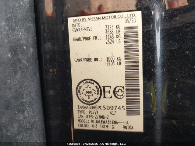 1N4AA6DV6PC509745 Nissan MAXIMA SL