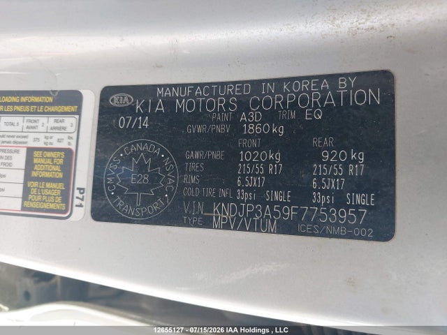 KIA Soul Ex/ex+/ex+ Eco 2015 KNDJP3A59F7753957 Image 9