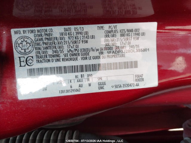 Продаж на аукціоні авто 2013 Ford Focus Titanium, vin: 1FADP3J28DL355801, номер лоту: 12650784