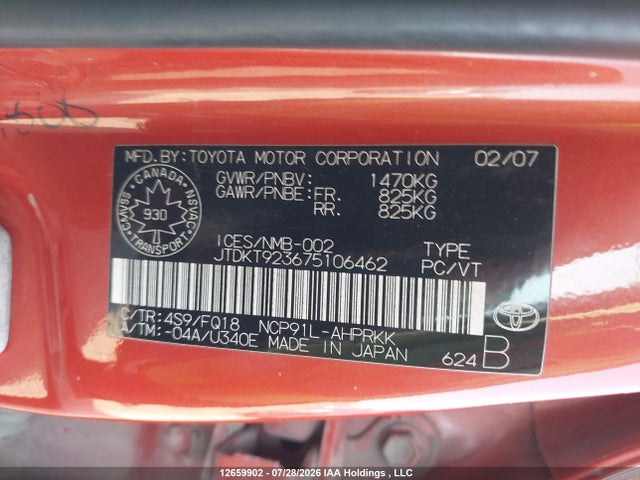 Продаж на аукціоні авто 2007 Toyota Yaris Le/rs, vin: JTDKT923675106462, номер лоту: 12659902