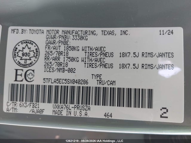 Aukcja sprzedaży 2025 Toyota Tundra Sr5 4x4, vin: 5TFLA5EC5SX040286, numer aukcji: 12621219