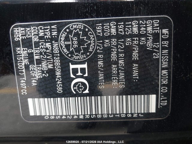 2024 Nissan Rogue Sv Moonroof მანქანა იყიდება აუქციონზე, vin: JN8BT3BB5RW424580, აუქციონის ნომერი: 12659920