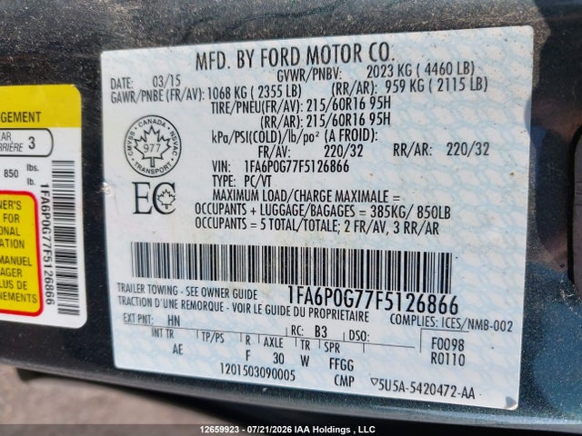 Продаж на аукціоні авто 2015 Ford Fusion S, vin: 1FA6P0G77F5126866, номер лоту: 12659923