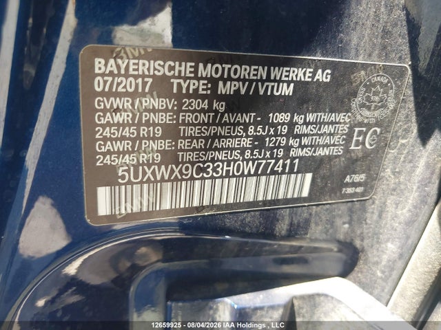 Продаж на аукціоні авто 2017 Bmw X3 Xdrive28i, vin: 5UXWX9C33H0W77411, номер лоту: 12659925