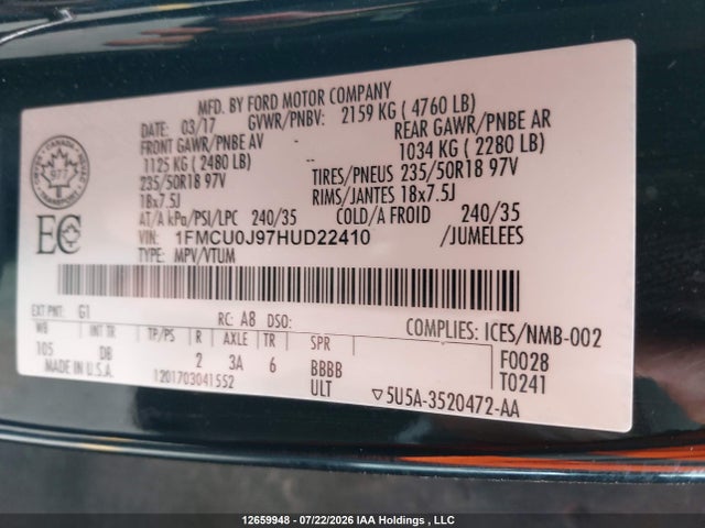 Ford Escape Titanium 2017 1FMCU0J97HUD22410 Image 19