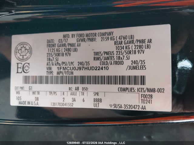 Ford Escape Titanium 2017 1FMCU0J97HUD22410 Image 9