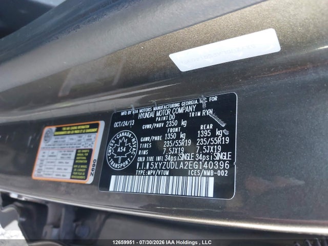 2014 Hyundai Santa Fe Sport 2.0t Limited მანქანა იყიდება აუქციონზე, vin: 5XYZUDLA2EG140396, აუქციონის ნომერი: 12659951