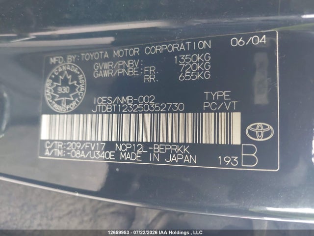 Продаж на аукціоні авто 2005 Toyota Echo, vin: JTDBT123250352730, номер лоту: 12659953