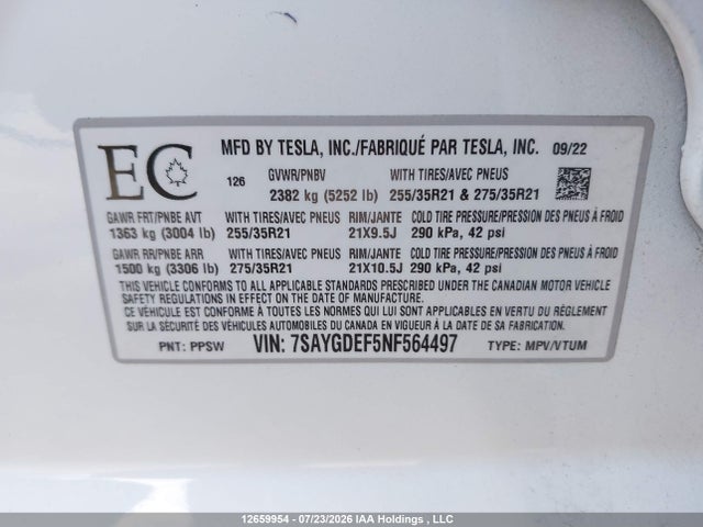 Tesla Model Y Performance 2022 7SAYGDEF5NF564497 Image 9