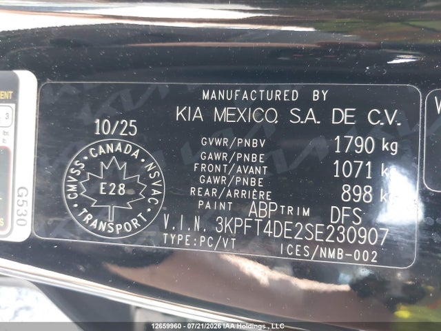 12659960 :رقم المزاد ، 3KPFT4DE2SE230907 vin ، 2025 Kia K4 Lx مزاد بيع