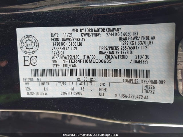 Aukcja sprzedaży 2021 Ford Ranger Xl/xlt/lariat, vin: 1FTER4FH8MLE00635, numer aukcji: 12659961
