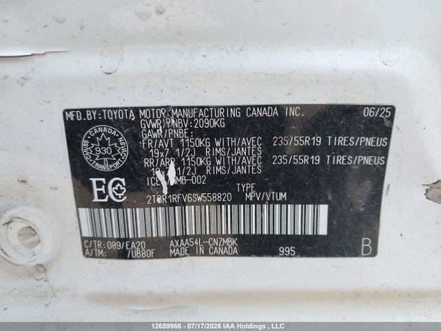 2025 Toyota Rav4 Xle/xle Premium მანქანა იყიდება აუქციონზე, vin: 2T3R1RFV6SW558820, აუქციონის ნომერი: 12659966