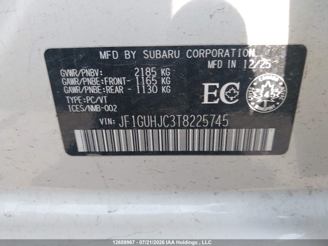 12659967 :رقم المزاد ، JF1GUHJC3T8225745 vin ، 2026 Subaru Impreza Rs 5-door مزاد بيع