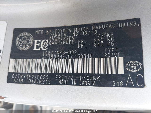 Toyota Corolla 2019 2T1BURHE2KC158818 Image 9