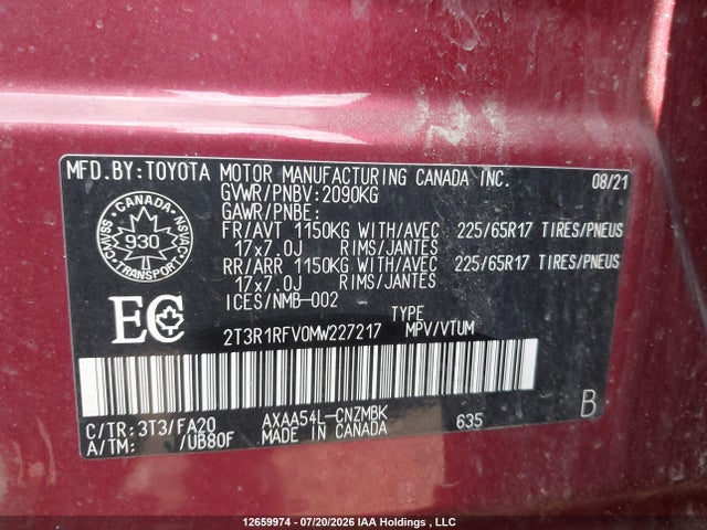 Продаж на аукціоні авто 2021 Toyota Rav4 Xle/xle Premium, vin: 2T3R1RFV0MW227217, номер лоту: 12659974