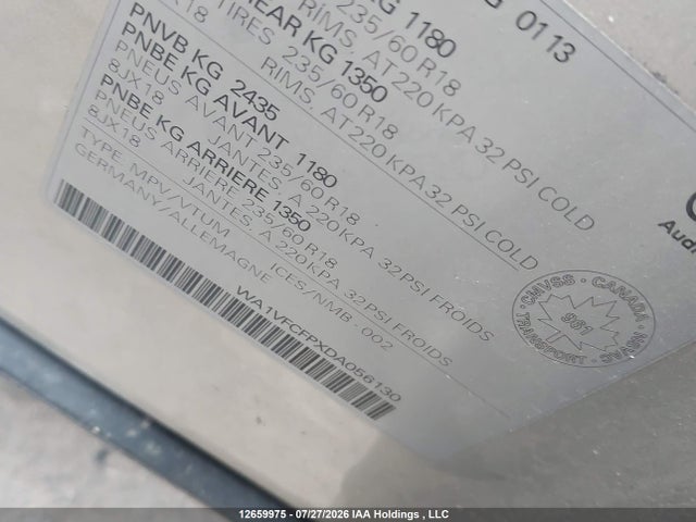 12659975 :رقم المزاد ، WA1VFCFPXDA056130 vin ، 2013 Audi Q5 Premium Plus مزاد بيع