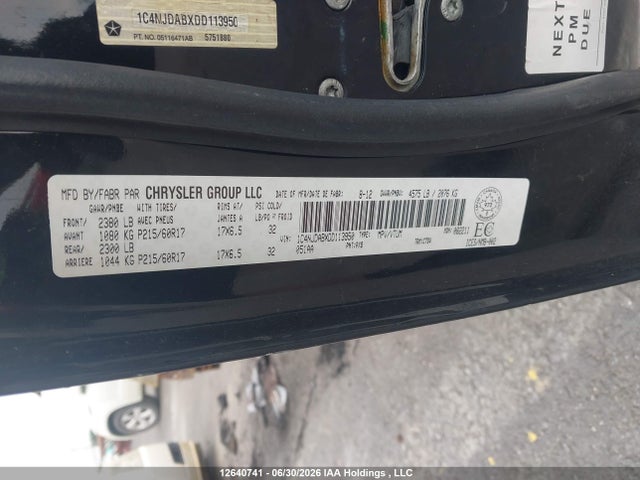 12640741 :رقم المزاد ، 1C4NJDABXDD113950 vin ، 2013 Jeep Compass Sport/north مزاد بيع