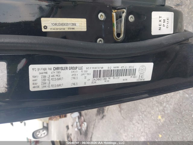 12640741 :رقم المزاد ، 1C4NJDABXDD113950 vin ، 2013 Jeep Compass Sport/north مزاد بيع