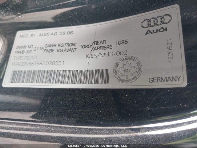 Продаж на аукціоні авто 2008 Audi A5 3.2l, vin: WAUDK68T58A038551, номер лоту: 12646597