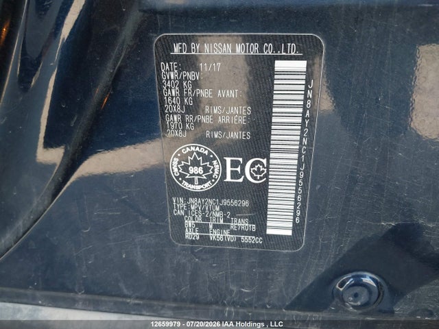 Aukcja sprzedaży 2018 Nissan Armada Sv/sl/platinum, vin: JN8AY2NC1J9556296, numer aukcji: 12659979