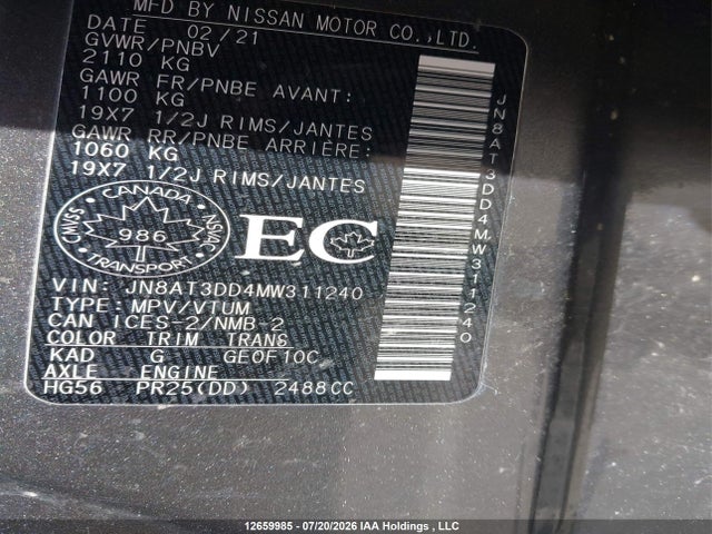 Продаж на аукціоні авто 2021 Nissan Rogue Platinum, vin: JN8AT3DD4MW311240, номер лоту: 12659985