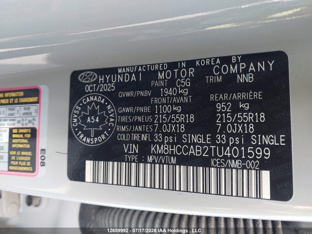 KM8HCCAB2TU401599 Hyundai Kona Preferred Awd With Trend Package