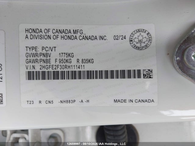 Продажа на аукционе авто 2024 Honda Civic, vin: 2HGFE2F30RH111411, номер лота: 12659997