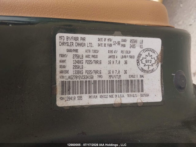 Продаж на аукціоні авто 1997 Jeep Grand Cherokee, vin: 1J4GZ78Y2VC634160, номер лоту: 12660005