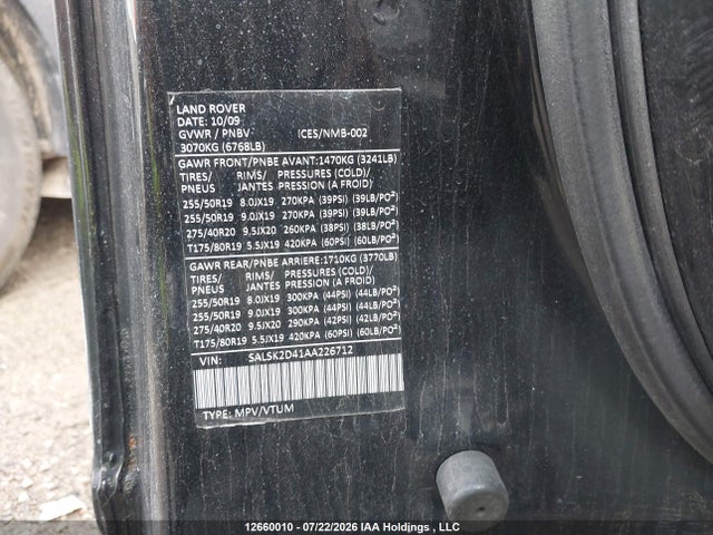 Продаж на аукціоні авто 2010 Land Rover Range Rover Sport Hse, vin: SALSK2D41AA226712, номер лоту: 12660010