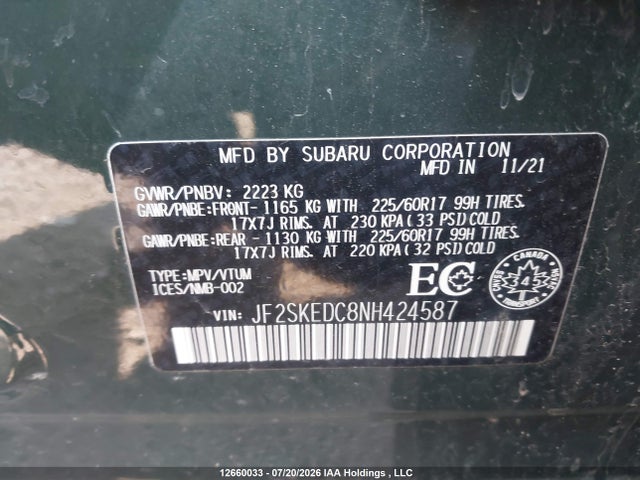 JF2SKEDC8NH424587 Subaru Forester Convenience