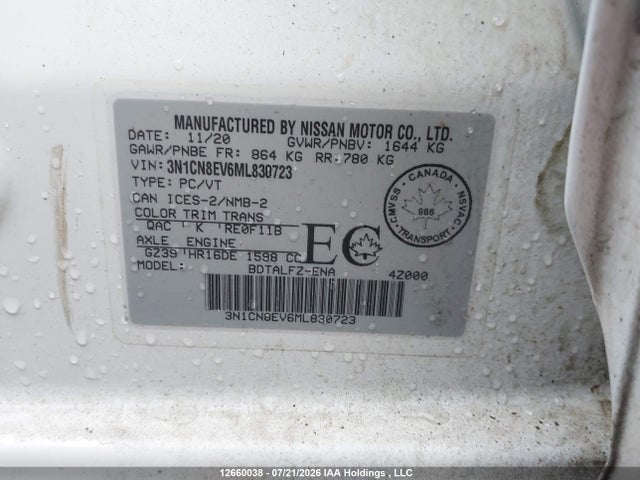 Aukcja sprzedaży 2021 Nissan Versa Sv, vin: 3N1CN8EV6ML830723, numer aukcji: 12660038