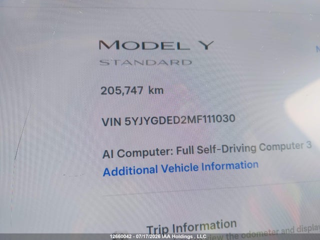 Tesla Model Y Standard Range Rear-wheel Drive 2021 5YJYGDED2MF111030 Image 15