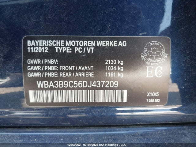 12660062 :رقم المزاد ، WBA3B9C56DJ437209 vin ، 2013 Bmw 335i Xdrive مزاد بيع