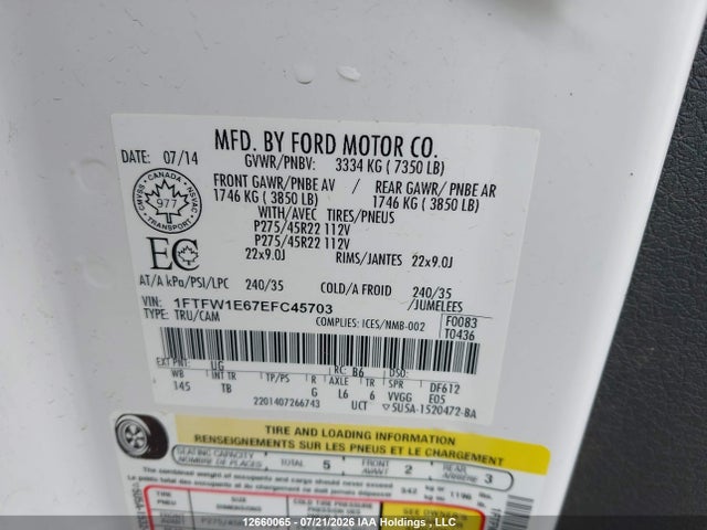 Ford F-150 Limited 2014 1FTFW1E67EFC45703 Image 19