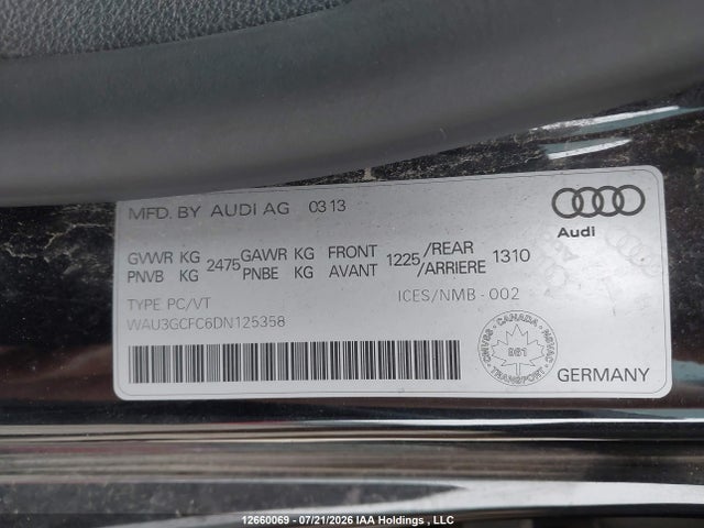 2013 Audi A7 3.0t Premium მანქანა იყიდება აუქციონზე, vin: WAU3GCFC6DN125358, აუქციონის ნომერი: 12660069
