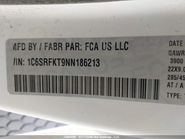 Auction sale of the 2022 Ram 1500 Longhorn, vin: 1C6SRFKT9NN186213, lot number: 12660098