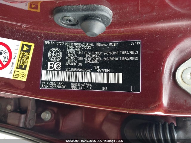 Toyota Highlander 2019 5TDJZRFH5KS978487 Image 9