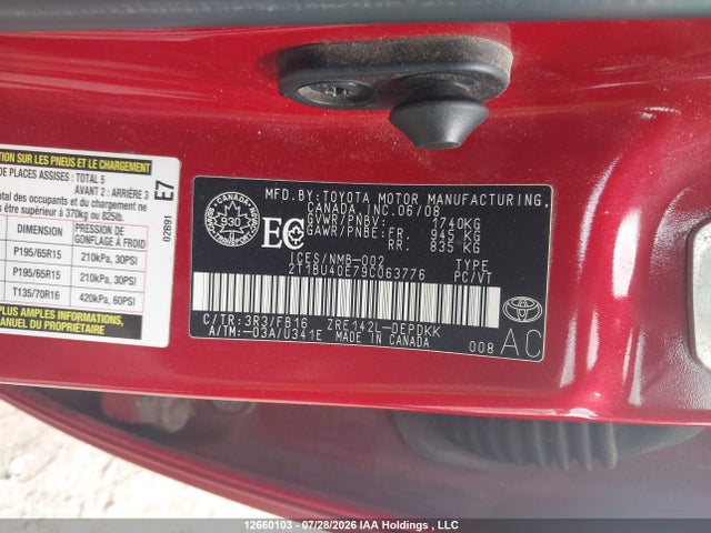 12660103 :رقم المزاد ، 2T1BU40E79C063776 vin ، 2009 Toyota Corolla Ce مزاد بيع