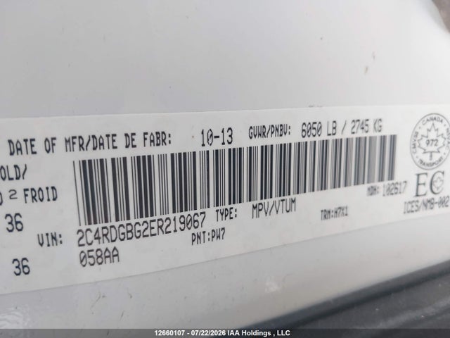 Aukcja sprzedaży 2014 Dodge Grand Caravan, vin: 2C4RDGBG2ER219067, numer aukcji: 12660107