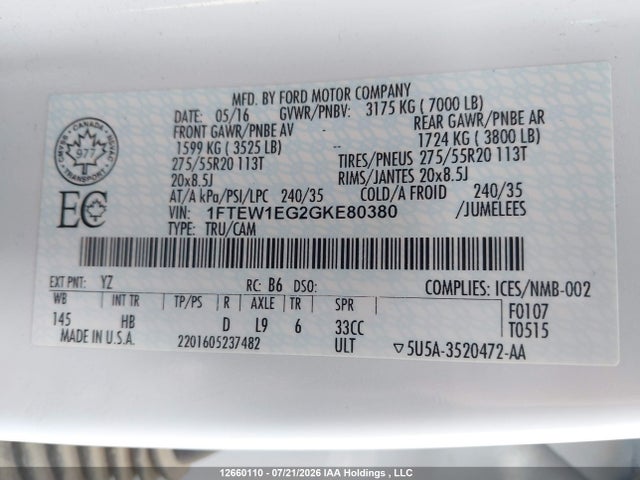 Ford F150 Supercrew 2016 1FTEW1EG2GKE80380 Image 9