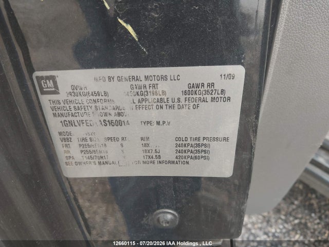 12660115 :رقم المزاد ، 1GNLVFEDXAS150014 vin ، 2010 Chevrolet Traverse Lt مزاد بيع