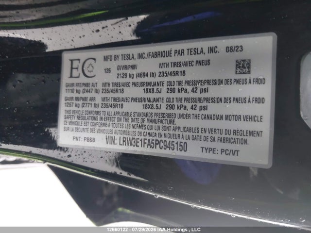 Tesla Model 3 Rwd 2023 LRW3E1FA5PC945150 Image 9