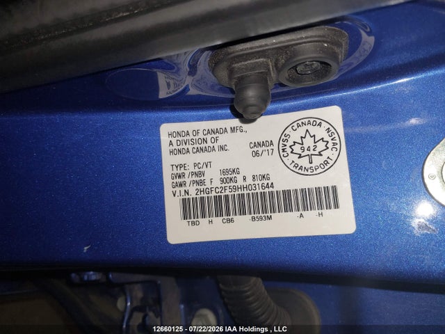 2017 Honda Civic Lx მანქანა იყიდება აუქციონზე, vin: 2HGFC2F59HH031644, აუქციონის ნომერი: 12660125